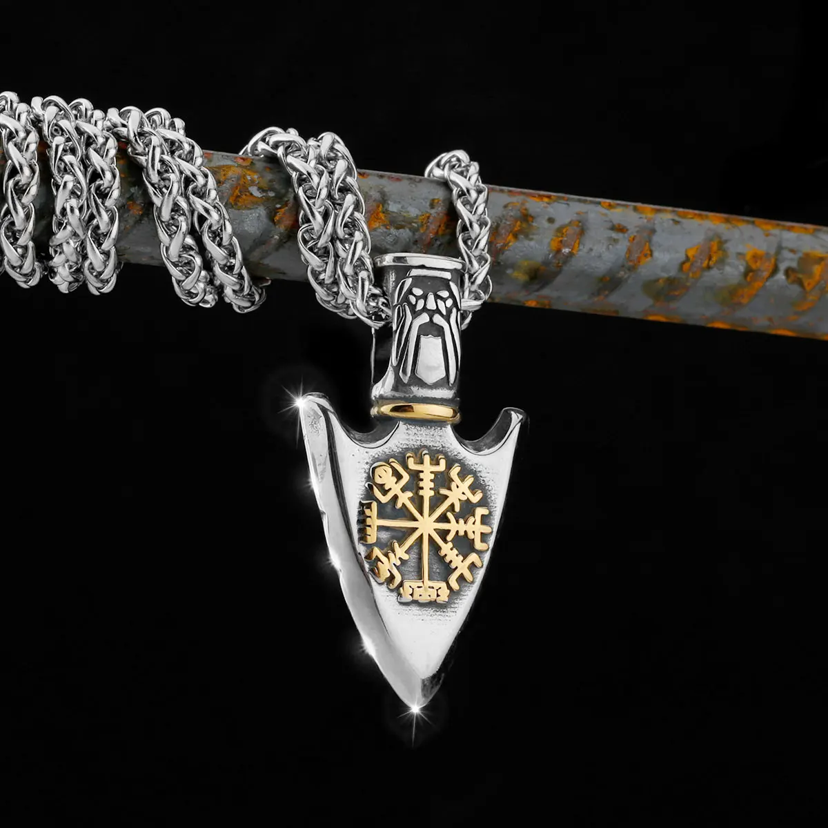 Nordic Compass Spear Necklace Viking Rune Men's Personalized Never Fade Stainless Steel Teen Fashion Pendant Jewelry Gift