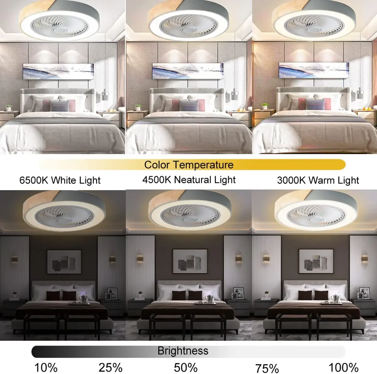 Lampu Kipas langit-langit kayu profil rendah Modern, lampu kipas LED plafon dalam ruangan dengan Remote Control dapat diredupkan 3 warna waktu