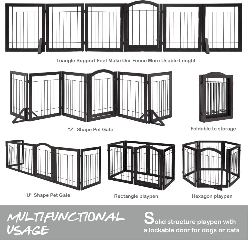 Imagem -04 - Extra Largo Alto Dog Gate com Porta Fio Autoportante Pet Gate Pés de Apoio Incluídos Painéis 30 em 144 em