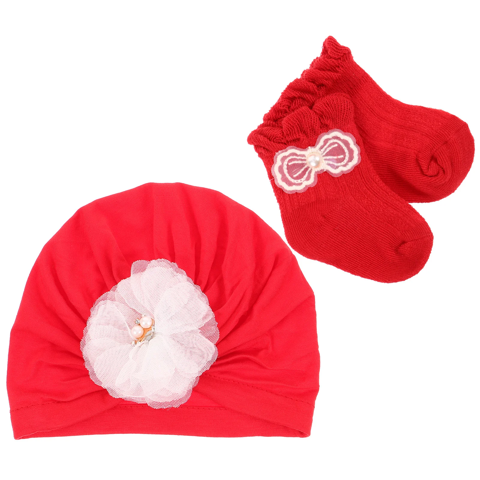 

1 Set Girl Cotton Newborn Set Infant Comfortable Soft Skin-Friendly Party Christmas Gift Beanie Combo Baby Newborn Socks Baby