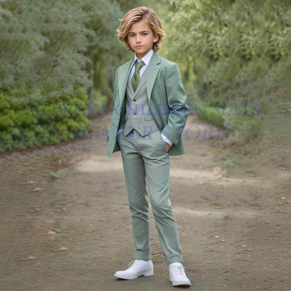 

Fashion Wedding Boy's Suits Elegant Single Breasted Notch Lapel Slim Fit Daily Outfits Custozmied 3 Piece Jacket Pants Vest Sets