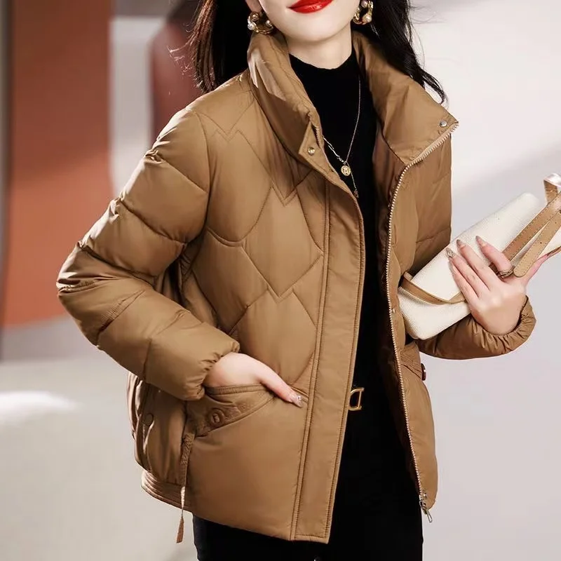 Chaqueta corta acolchada de algodón para mujer, Parka holgada e informal con cuello de pie, prendas de vestir de invierno, novedad de 2024