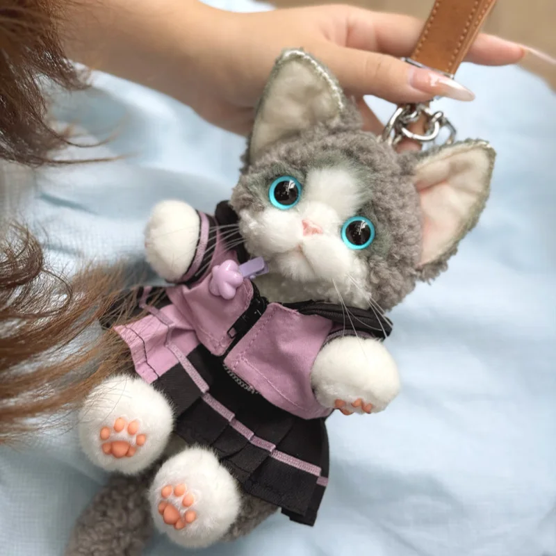 Nuevo llavero de gato Devon Rex, llavero de juguete de peluche de gatito realista, lindo bolso esponjoso, accesorio para bolso, juguete de regalo