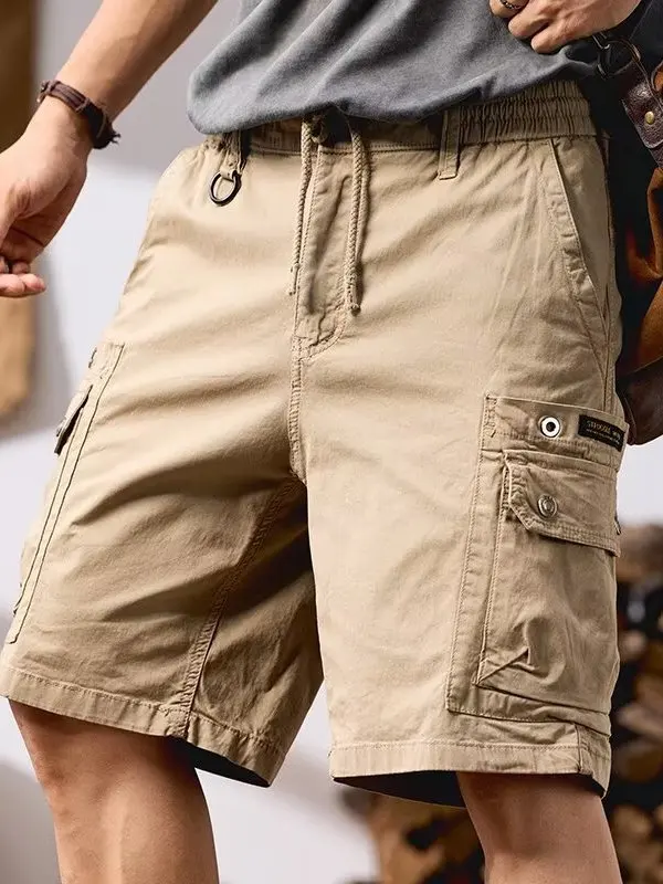 

Мужские летние рабочие брюки в американском ретро-стиле из чистого хлопка, повседневные, укороченные, для активного отдыха, прямого кроя, средней длины