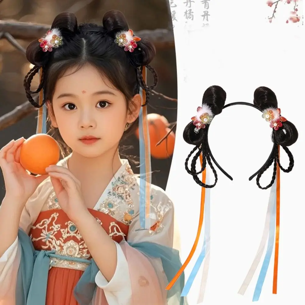

Flower Children Wig Headband Braid Hair Tang Suit Hair Hoop Chinese New Year Headwear Girl Hair Accessories Tassel