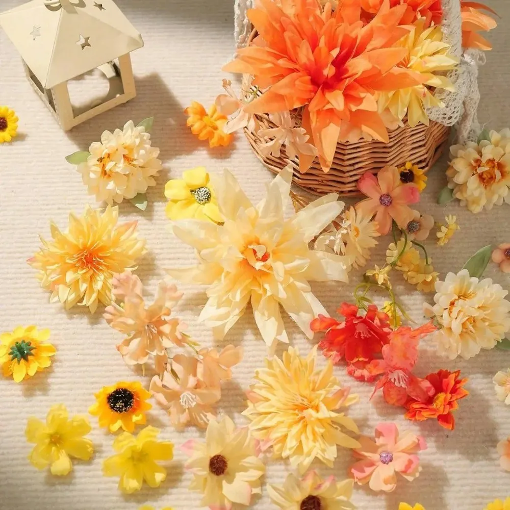 15/50Pcs Fall Orange Artificial Flowers Heads Bulk Silk Fake Flowers For DIY Craft Garland Wedding Decoration Home Floral Decor