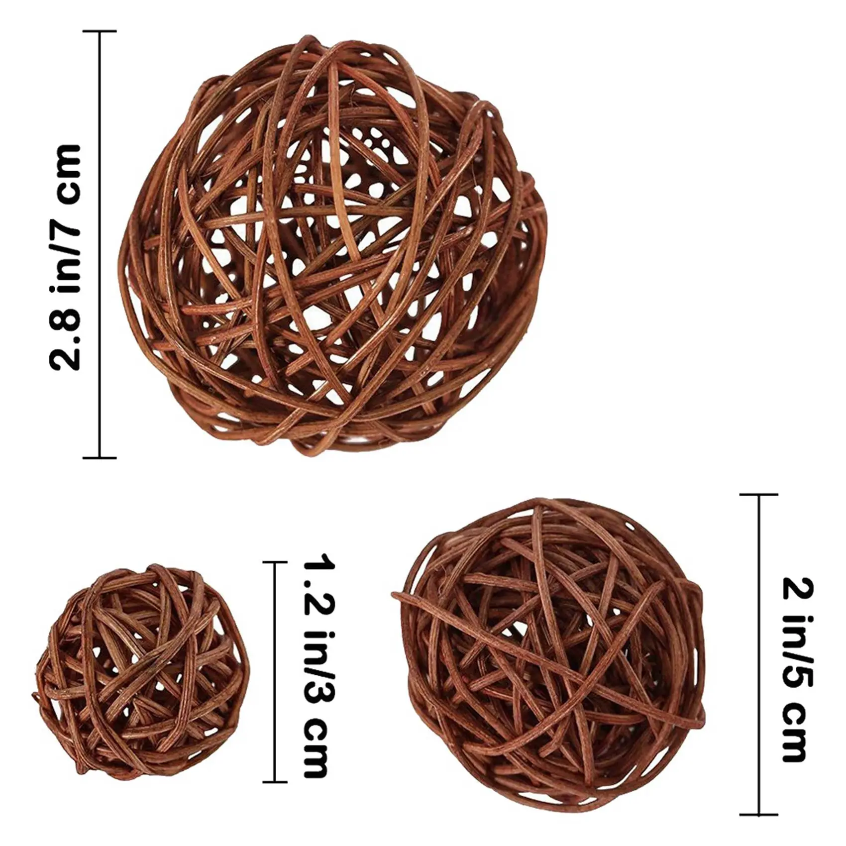 63 Pcs/Lot Mixed 3 Colors Rattan Balls Vase Fillers for Wedding Party Christmas, Assorted Three Size(3cm/5cm/7cm)