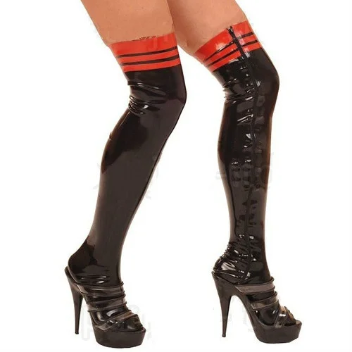 

Высококачественные латексные резиновые носки для косплея, модные женские черные и красные крутые чулки