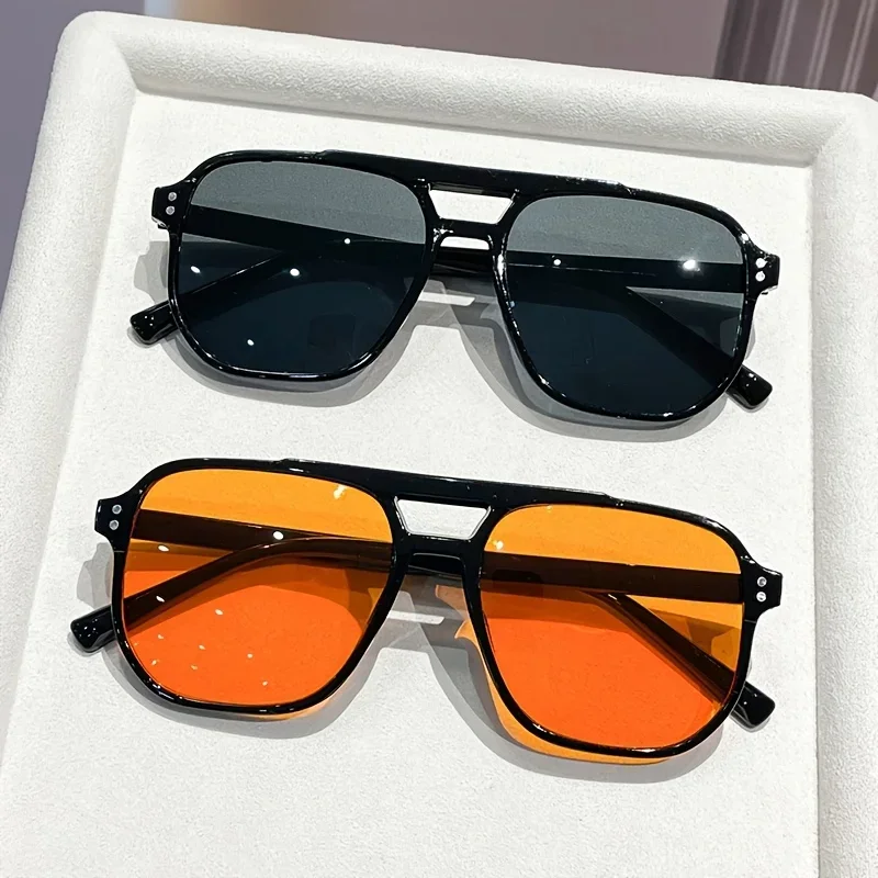 2 Pairs of Plastic Double-Beam Square Frame Fashion Glasses Additions Suitable for Additions to Match with Clothing