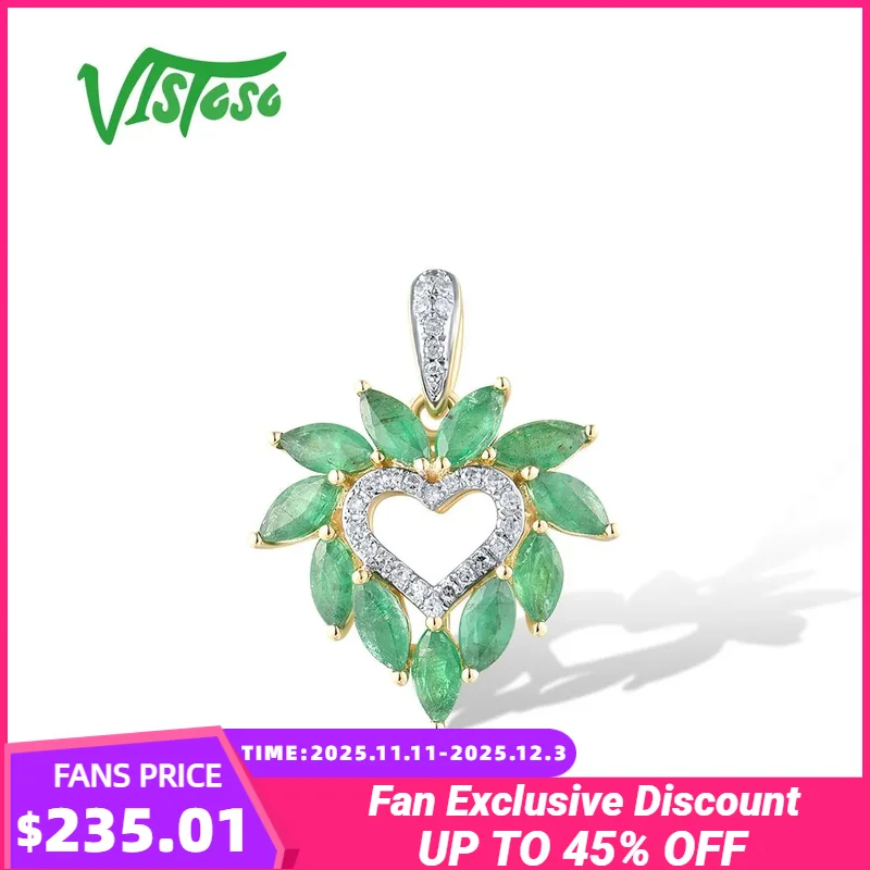 

Женские подвески VISTOSO из желтого золота 14 карат 585, сверкающий бриллиант ‌ Форма сердца, огранка маркизы, изумруд, модный подарок для любви, ювелирные изделия