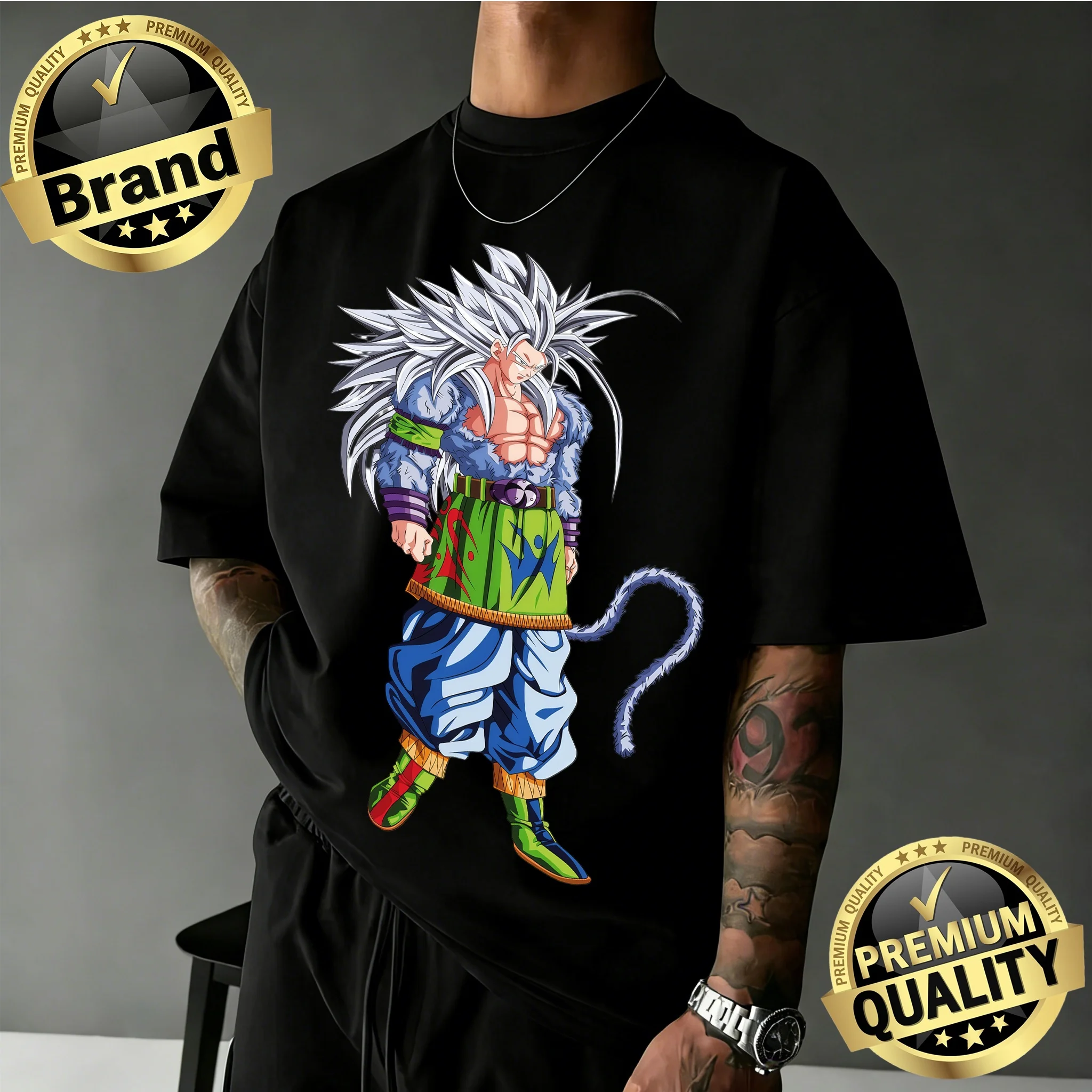 

2026 New Arrival Dragon Ball Oversized Retro Anime T-shirt | Goku Super Saiyan 5 Retro Graphic Print 100% Cotton Tee for Family