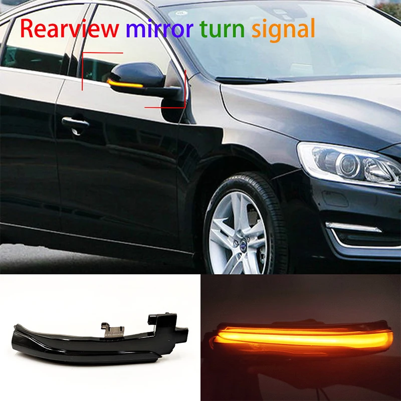 For Volvo S60 S80L S80 V40 V60 V70 Rearview mirror turn signal a pair Car turn signal lights Yellow and blue turn signals