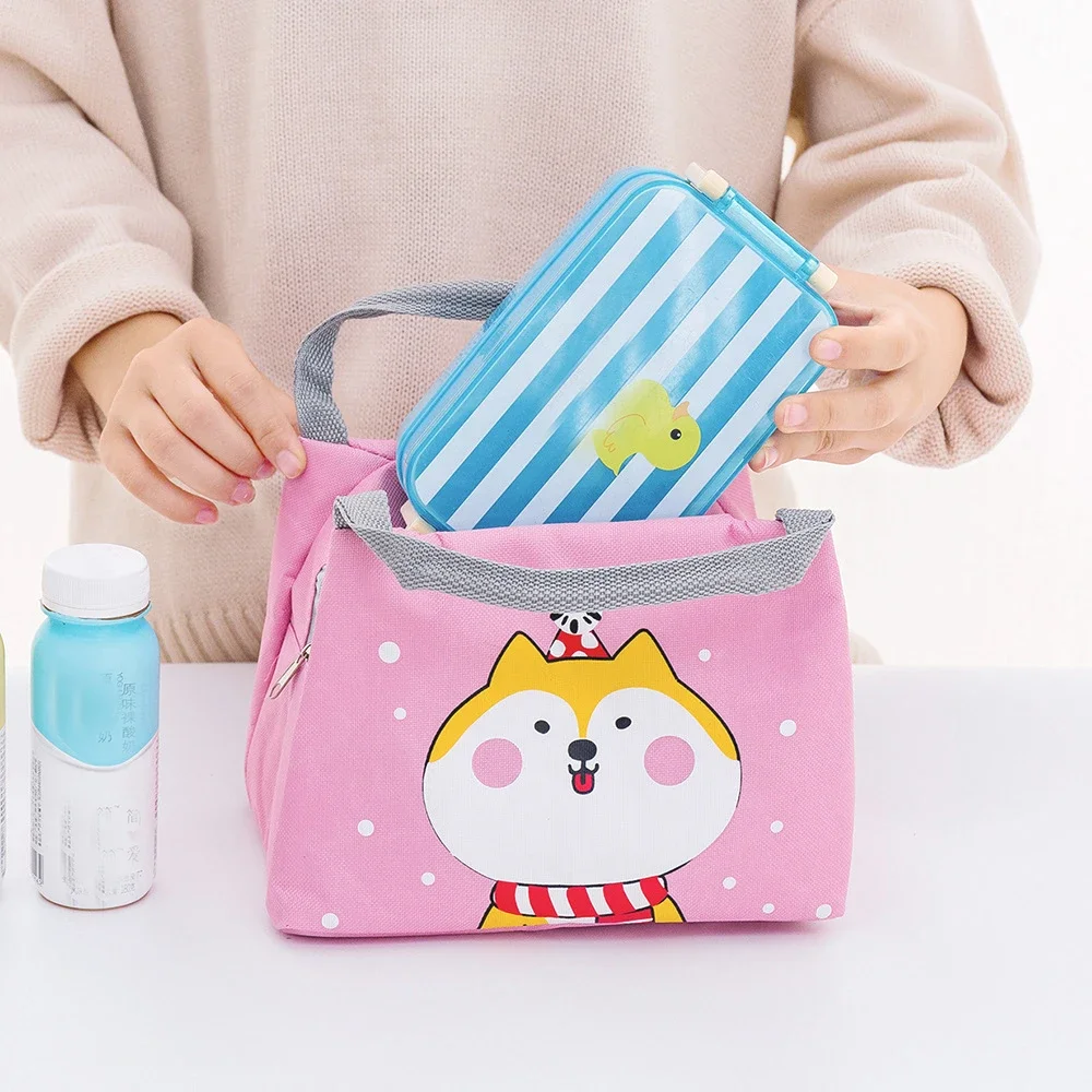 Cute Cartoon Lunch Box Bag Large Capacity Waterproof Oxford Thermal Cooler Bag for Women Girls and Kids