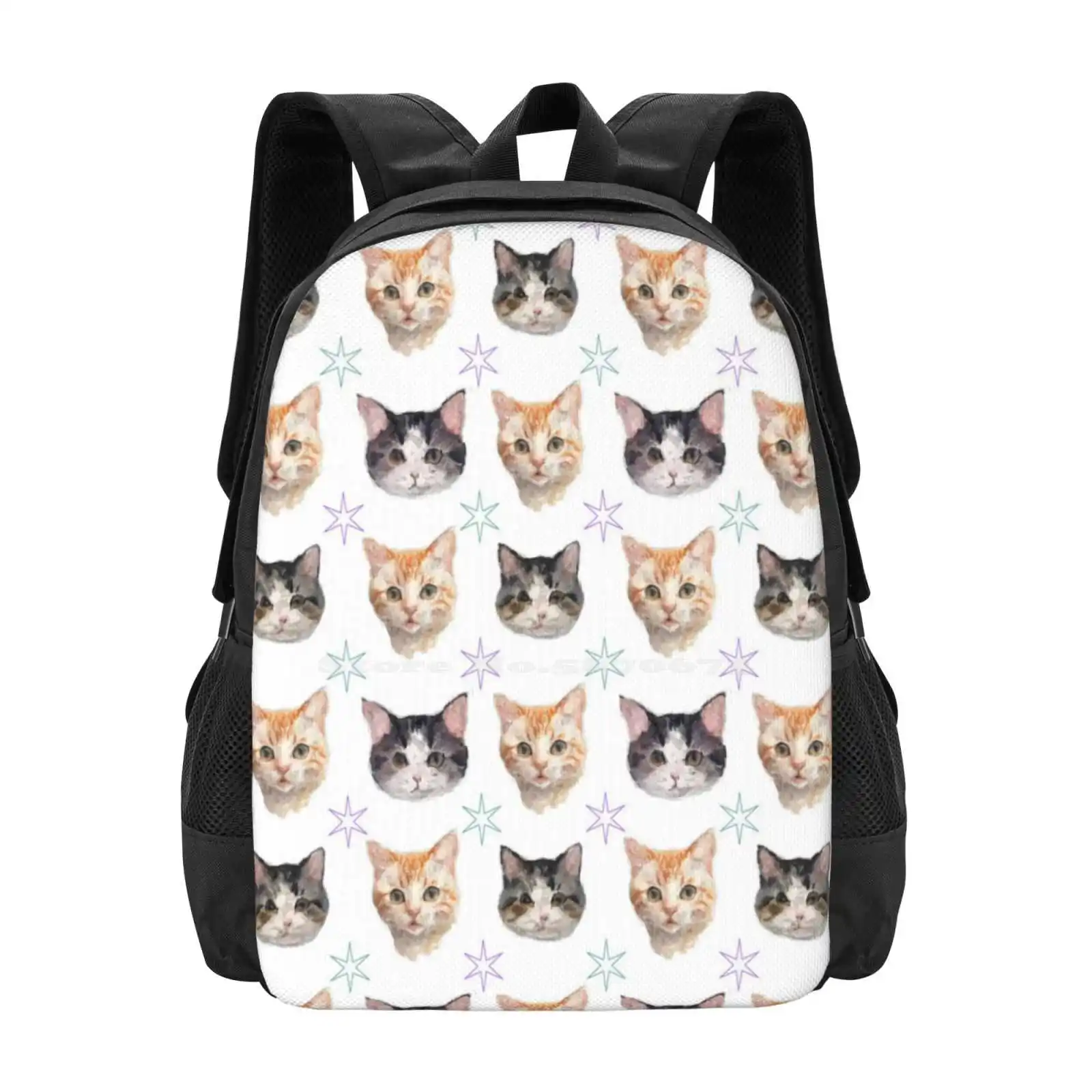 A Lot Of Cats Hot Sale Schoolbag Backpack Fashion Bags Cats Cute Pastel Painted Stars Pets Pattern