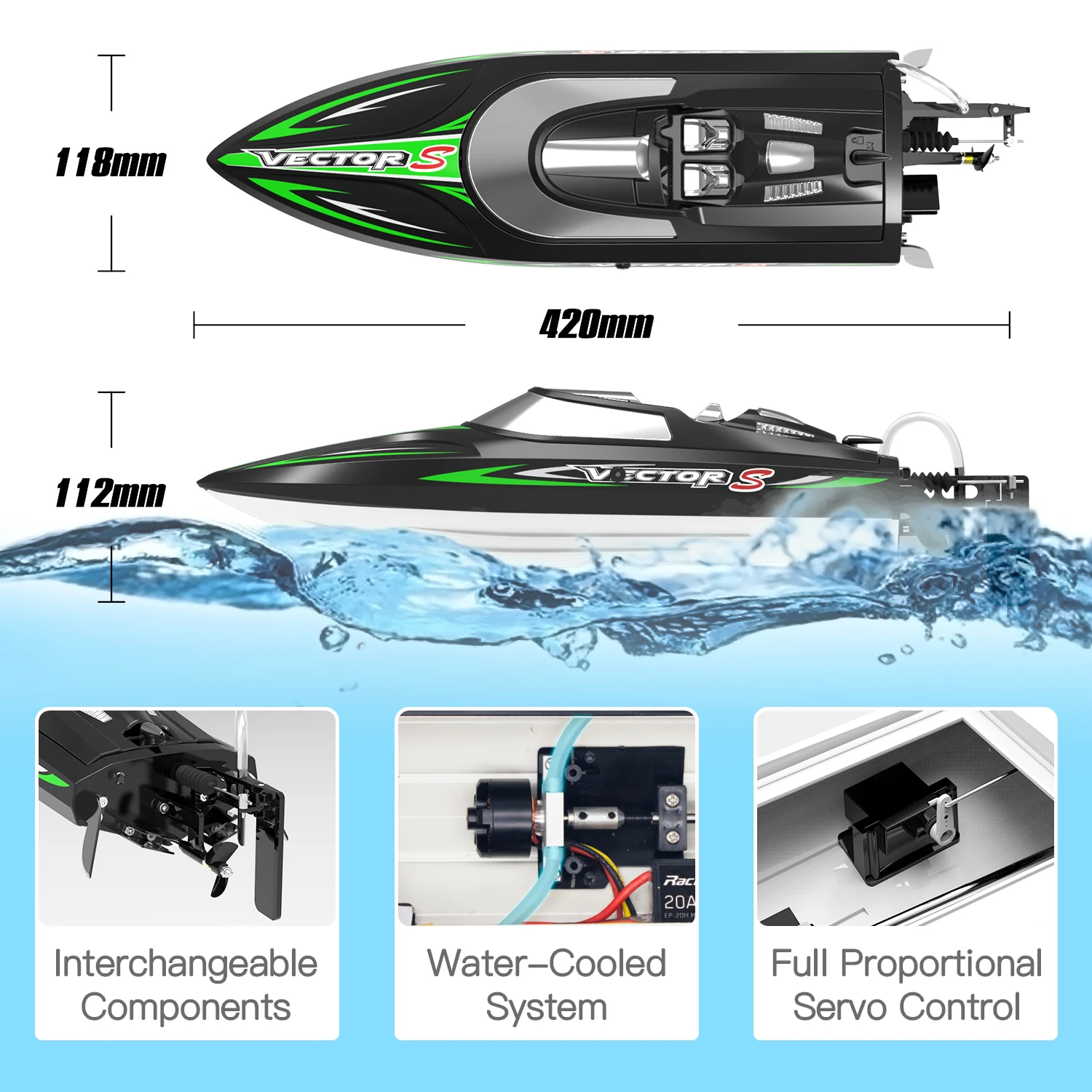 NEW Volantex Vector S 797-4 45cm Brushless RTR RC Boat For Kids And Adults High-Speed Boat With Self-Righting & Reverse Function