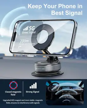 適用於 Magsafe 的真空吸盤磁吸手機支架,360° 可調式車用手機支架和可伸縮真空手機支架 8 最佳銷售 磁吸式車用支架 - №8