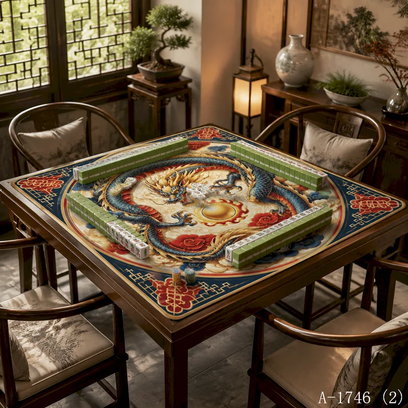 VIKAMA Oriental Dragon, Cat Lotus Pond Pattern Mahjong Table Mat Anti slip Shock Absorbent Silent Game Table Mat Home Decoration