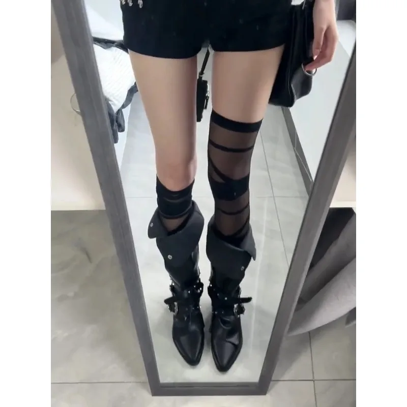 

Рыцарские сапоги с острым носком в стиле панк, женские модные сапоги выше колена, весна-лето, новый винтажный дизайн, маленький размер