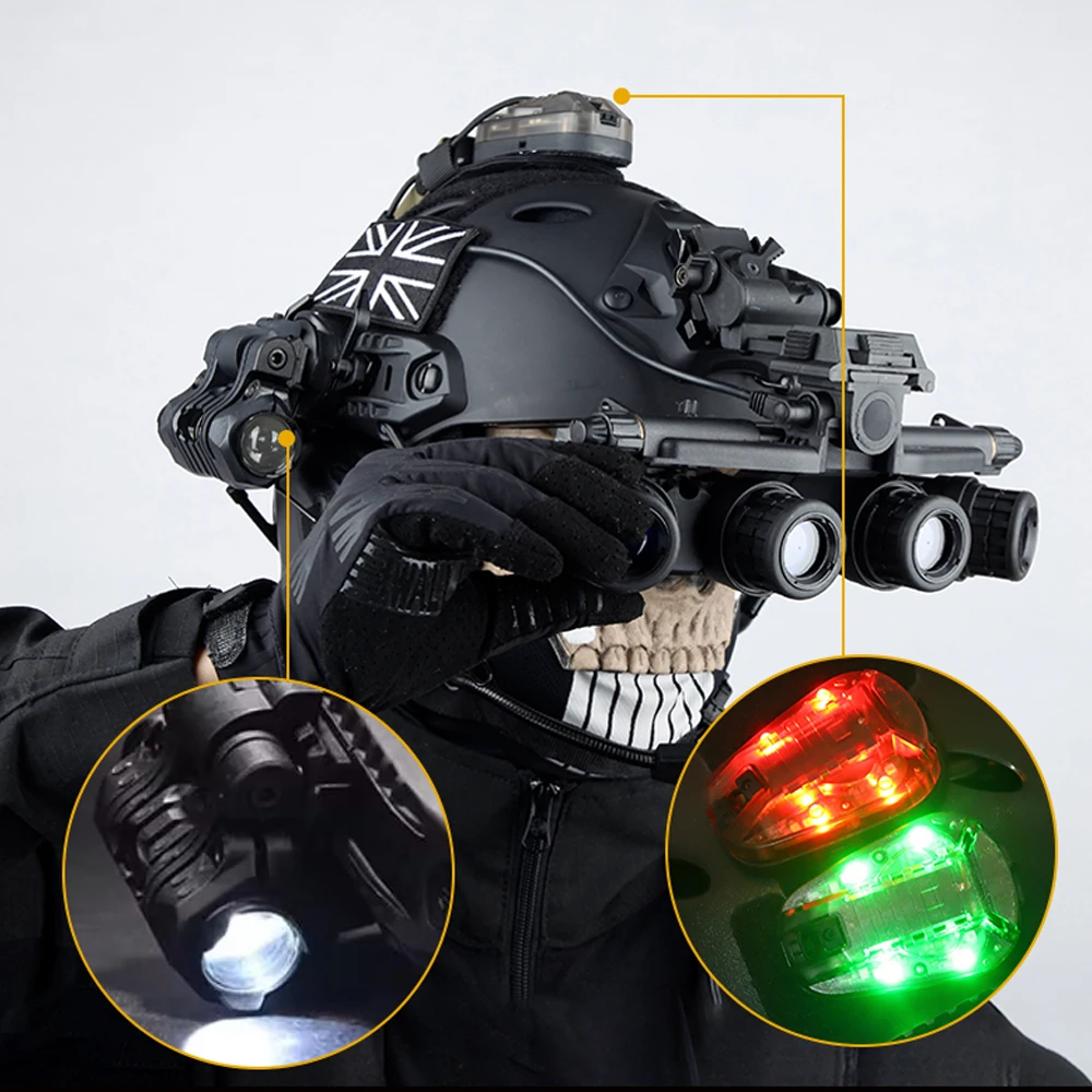 Tactical FAST Helmet Set with Airsoft Ghost Skull Mask Headset Helmet Signal Light NVG Model for Outdoor Cosplay BBS Game