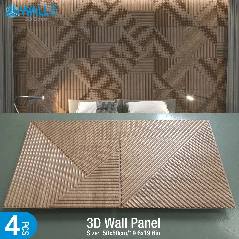 4pcs 50cm Wall Panel Wood grain 3D Stereo Diamond Not self-adhesive tile 3D wall sticker living room Bathroom tile wall paper