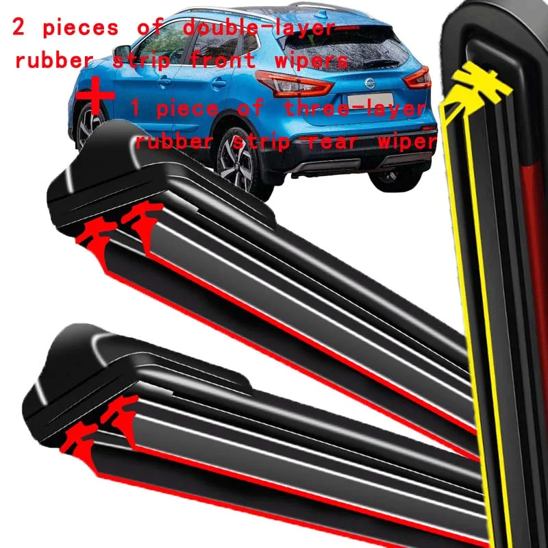 

For Nissan Qashqai J11 2013-2020 2014 2015 2016 Wiper Front & Rear Wiper Blades Windshield Windscreen Window Brushes 26"+17"+12"