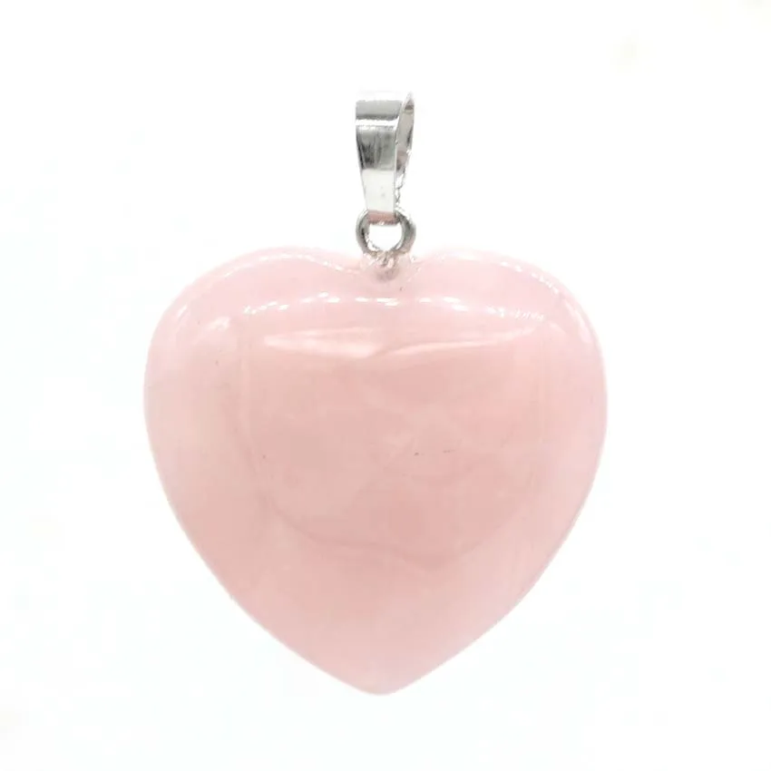 30x30mm Lovely Heart Stone Pendant Natural Crystal Rose Quartz Amethyst Rhodonite Lapis Lazuli Pendant Necklace Women Jewelry