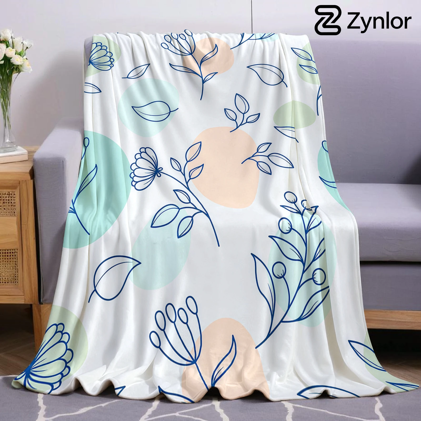 Minimal Line Leaves Cartoon Anime Print Flannel Blanket Soft Warm Throw for Kids Bedroom Sofa Bed Christmas Office Car
