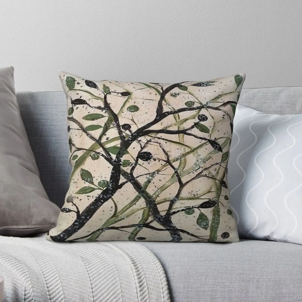 Olive Branch Abstract Art Square Pillowcase Polyester Linen Velvet Creative Zip Decor Home Cushion Cover