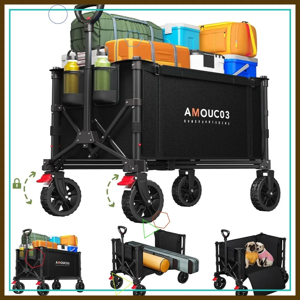 

Foldable Wagon Cart with 220 lbs Capacity, Expandable Storage for Groceries, Beach, Camping and Outdoor Use