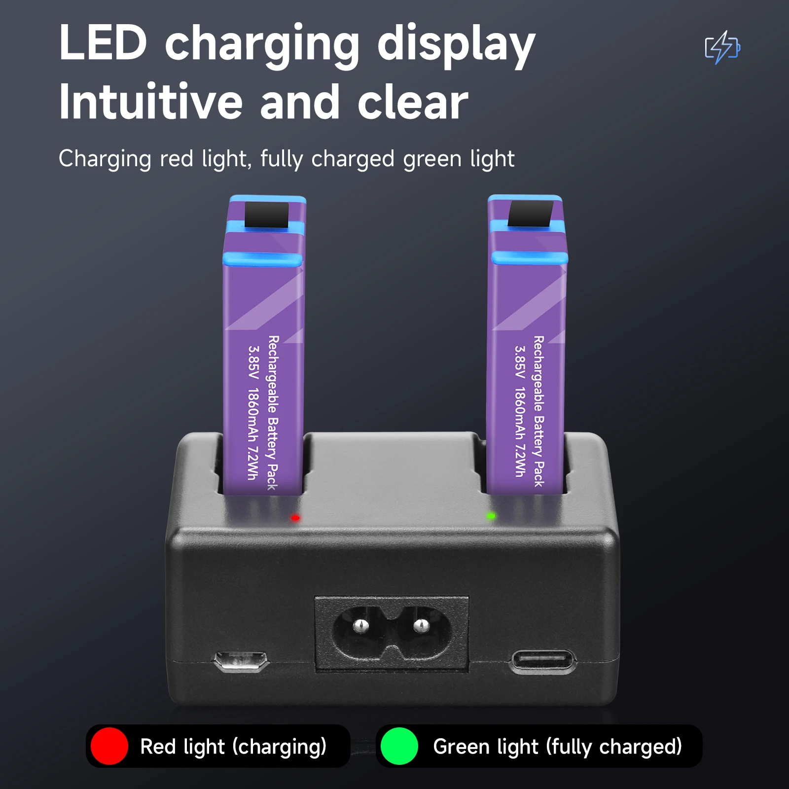 For Gopro Max Battery Dual Charger + 1860mAh Battery for GoPro Hero Max 360 Action 360 Panoramic Camera Batteries Accessories