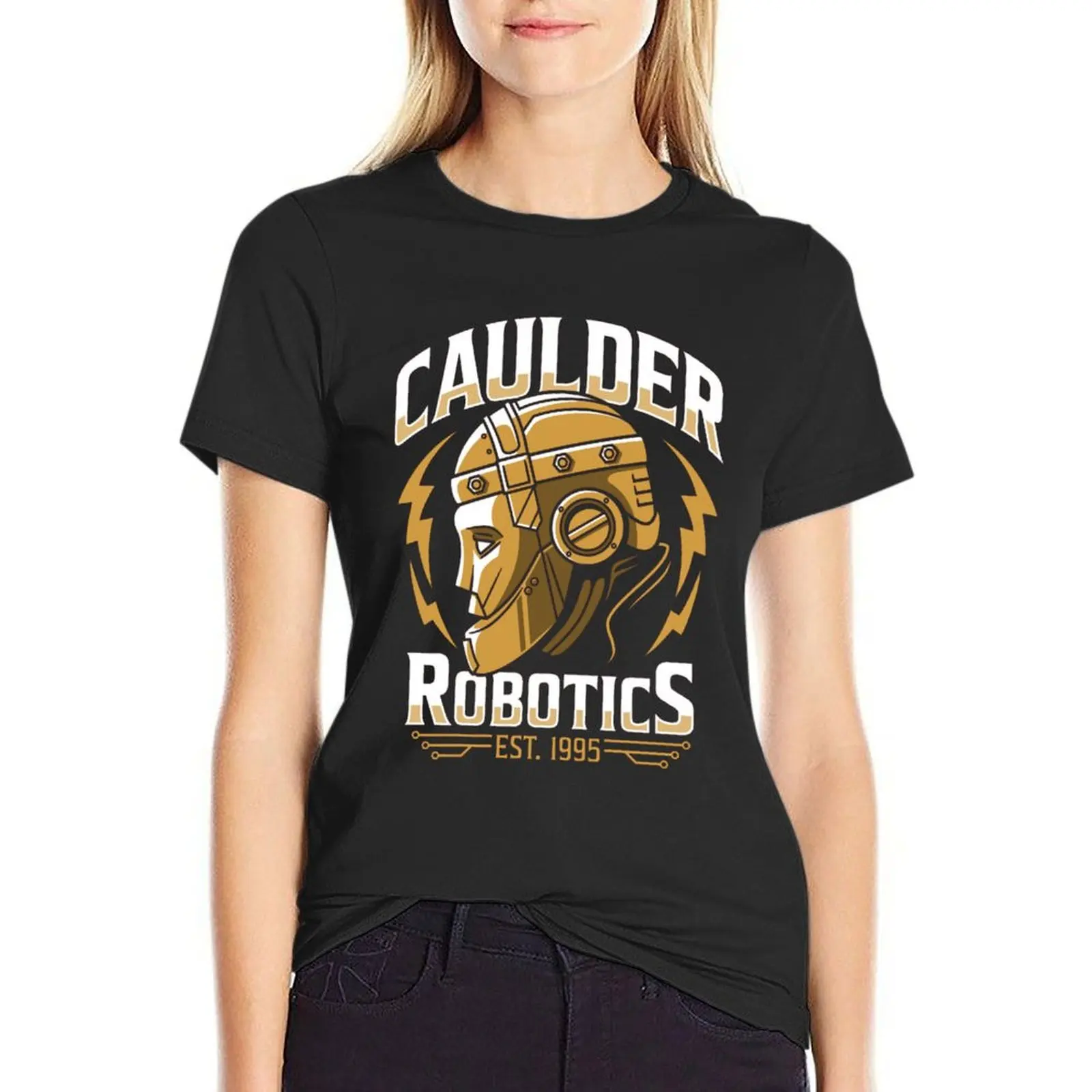 Caulder Robotics T-Shirt plain blacks tops cute tops Women tops