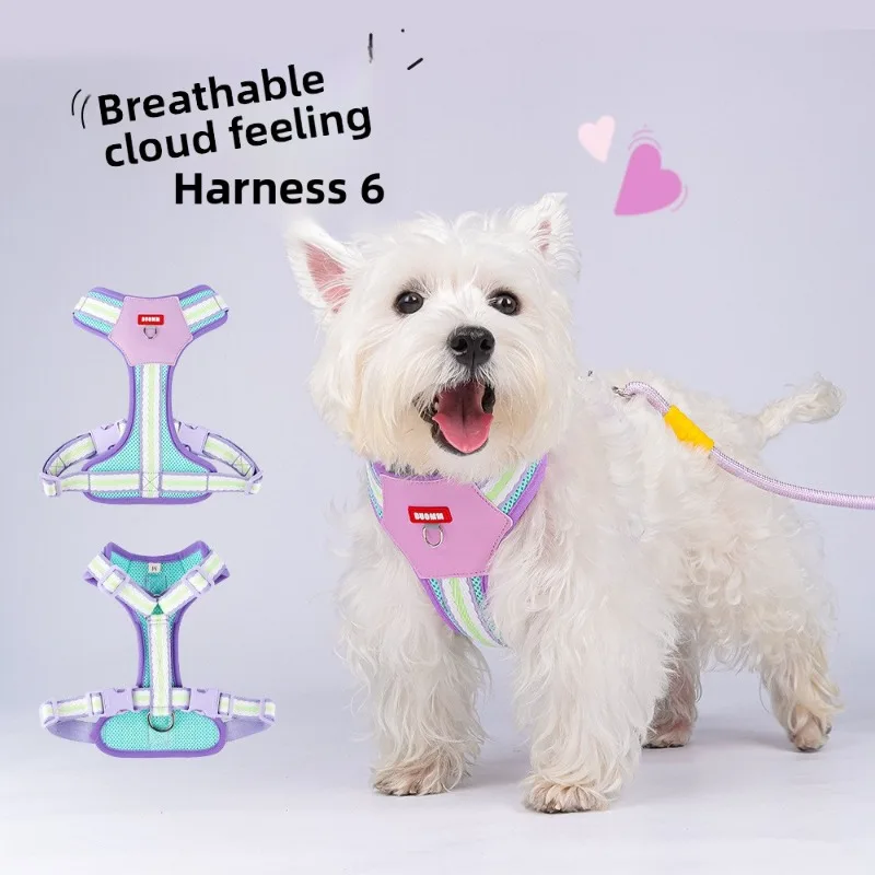 

New Adjustable No Pull Dog Harness Leash Colorful Vibrant Small Breed Dogs Puppy Bichon Pomeranian Outdoor Walking Training Safe