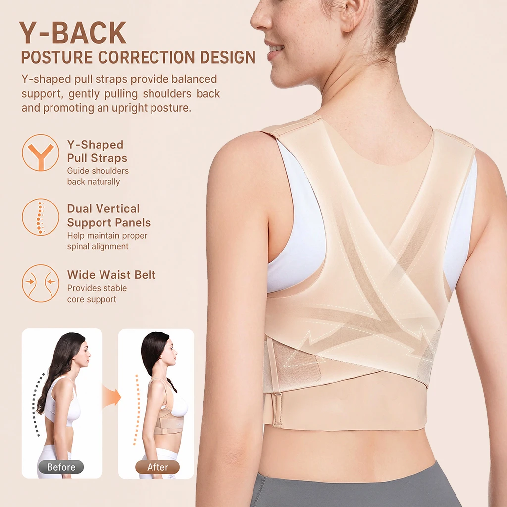 SSUNTAK Adjustable Back Posture Corrector for Men Women Thin Breathable Back Brace Support Shoulder Correction Belt Pain Relief