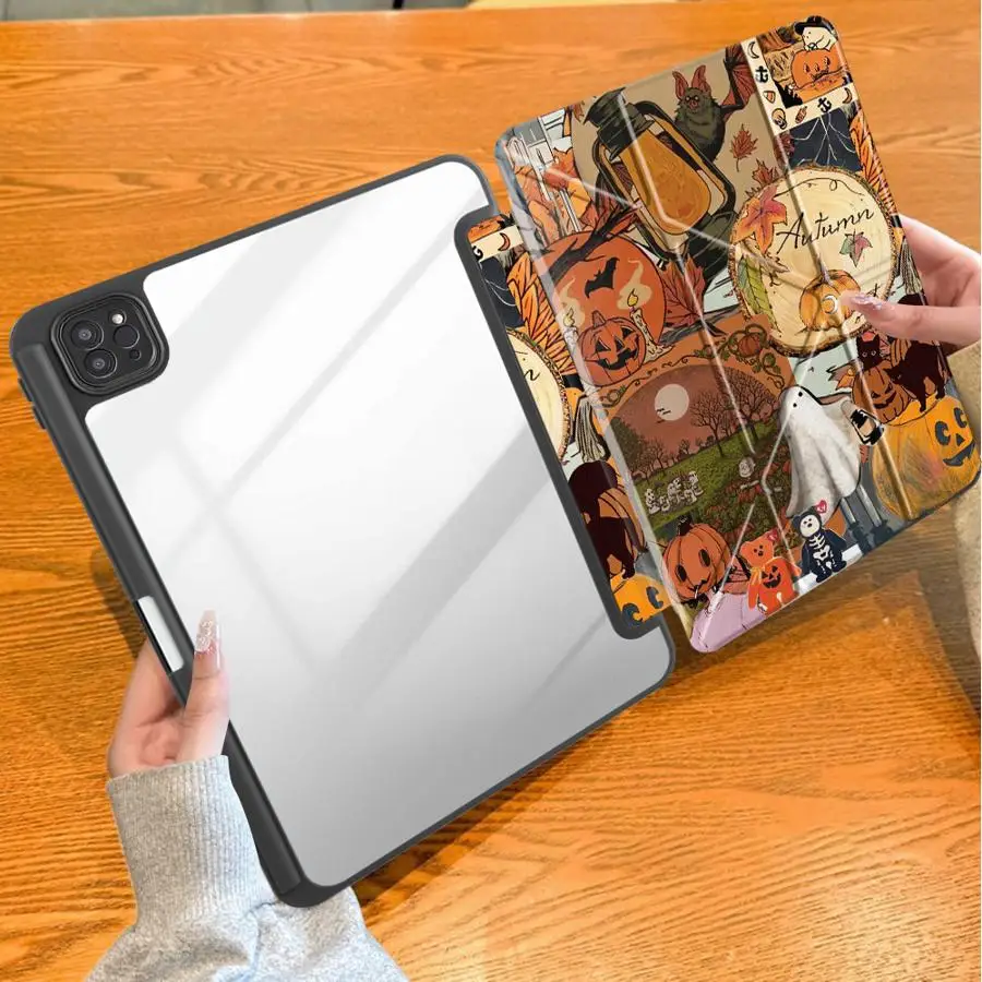 Collage Ghost Lantern With Pen Slot Cover Tablet Case For iPad 9th Pro M4 13 2025 2026 10th Gen 12th Mini 7 6 5 11th Air 8 M2 M3