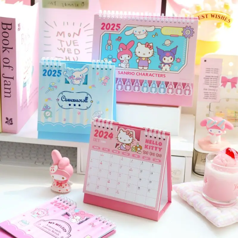 2025 Cartoon Kawaii Kuromi Hello Kitty Cinnamoroll Calendar Planner Sanrio Student Desktop Ornament Cartoon Calendar Wholesale