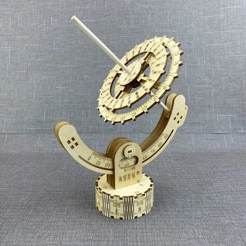 Wooden Assembly Model 3D Stereoscopic Sundial Retro Clock Technology Production DIY Assemble Prop Home Decorative Ornament ZJ22