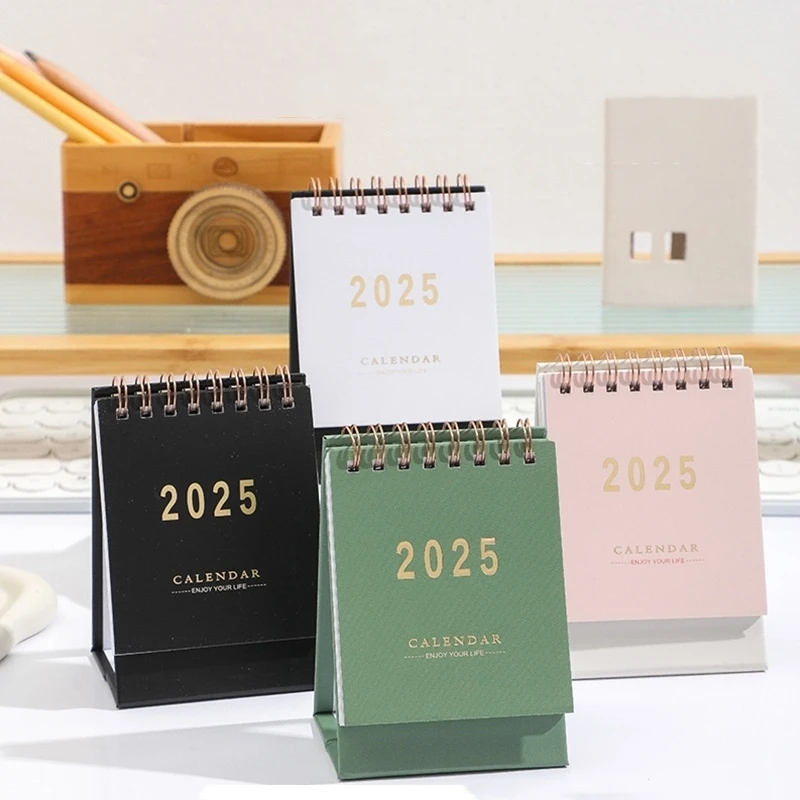 Super Mini 2025 Calendar 2025 Gold Stamping Cover Simple Style Portable Size Planner Memo Table Accessories Office School A7740