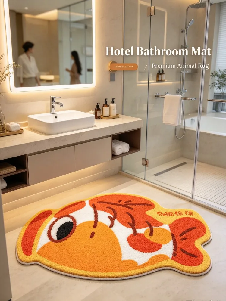 VIKAMA Fish Shape Bath Rug Cute Animal Doormat Soft Fluffy Floor Mat for Bathroom Vanity Dry Area Home Decor