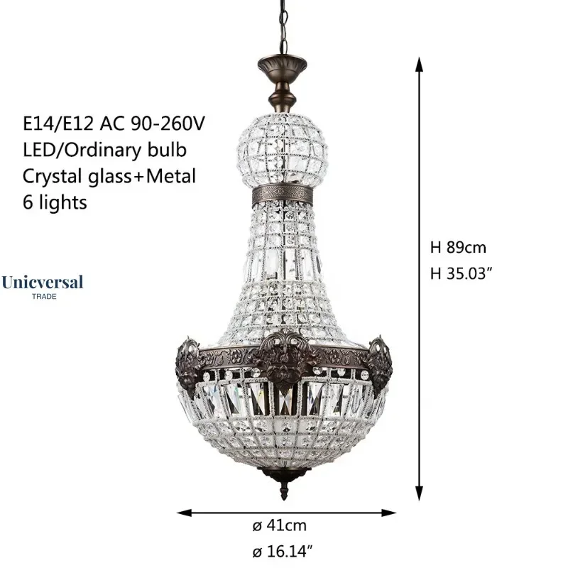 

Retro Vintage Pendant Lights Royal Empire LED Crystal Oval Chandelier Lamp Luxure Lights for Living Room Hotel Pendant Lights
