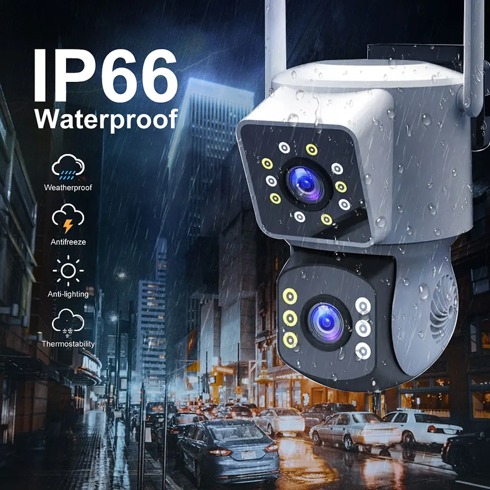 4MP IP Camera PTZ Outdoor Dual Screens Human Detection CCTV Wifi Surveillance Camera 4MP Security Protection V360 Pro App