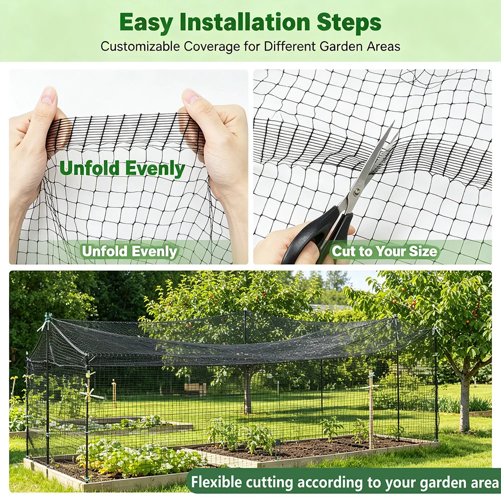 Rigid PE Bird Deer Netting UV Protected Garden Animal Barrier Net with Zip Ties for Fruit Trees Vegetables Plants Protection