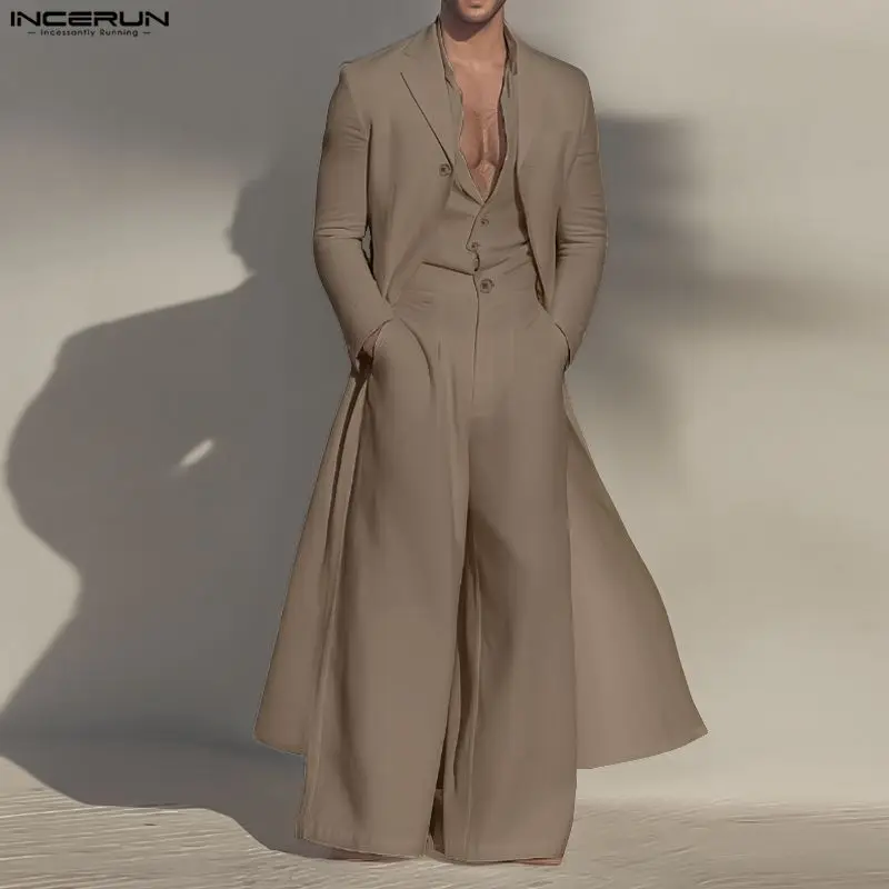 INCERUN Men Sets Solid Lapel Long Sleeve Blazer & Jumpsuits Pants Two Pieces Sets Streetwear Loose Fashion Casual Men's Suits - Image 2