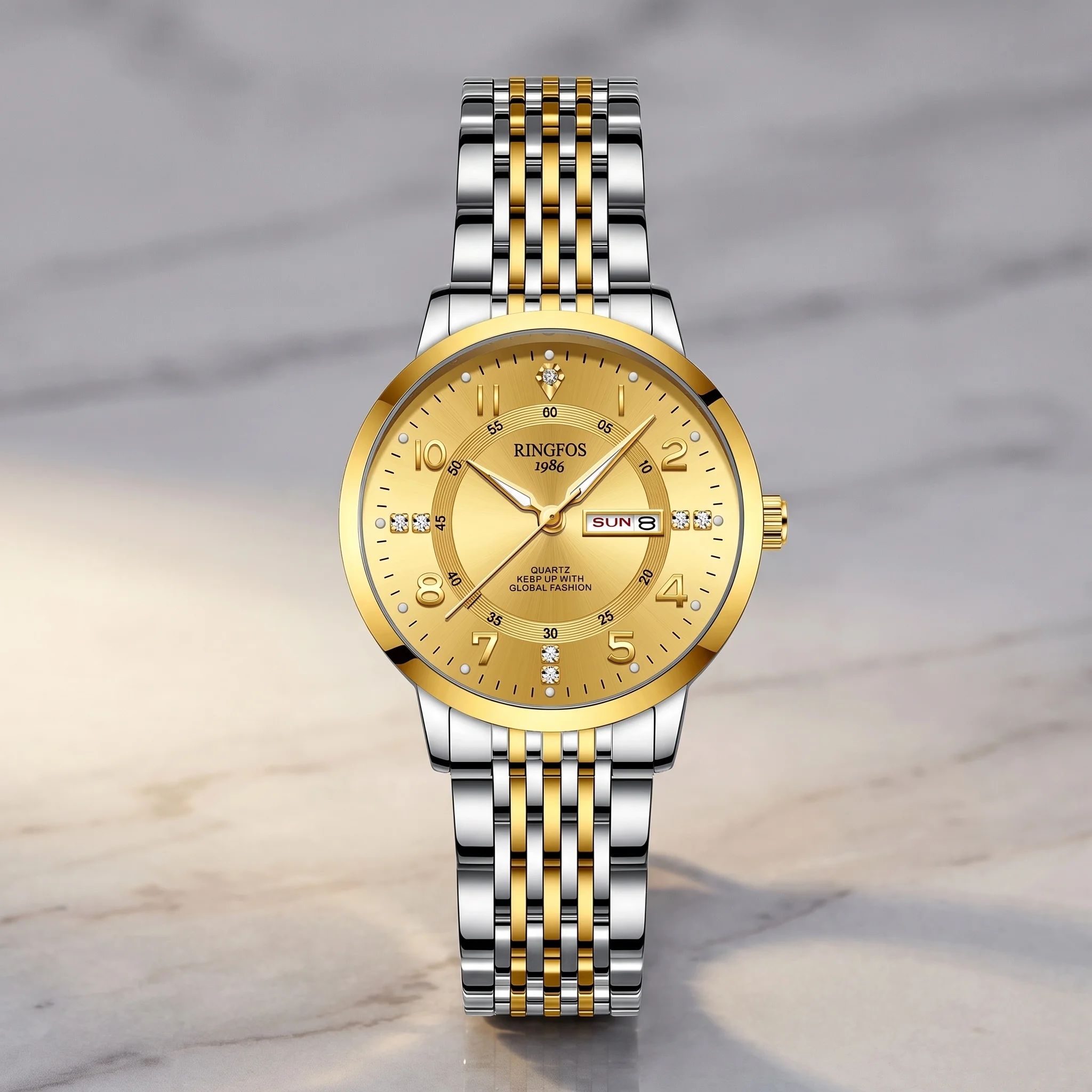 Women's Quartz Watch with an Elegant Gold Sub-Dial and a High-Quality Stainless Steel Bracelet—a Gift Every Girl Will Love.