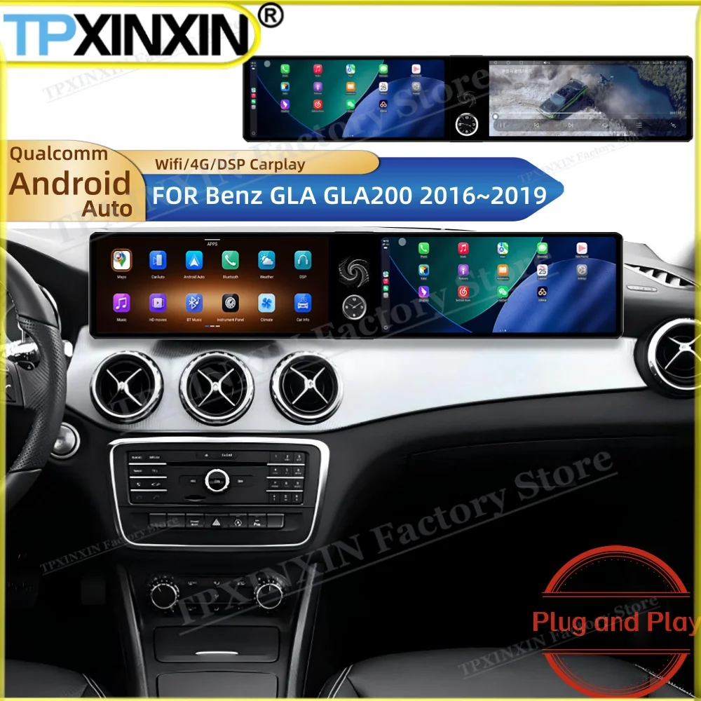 For Benz GLA GLA200 2016~2019 Android Dual screen interaction Car Radio Stereo Receiver Multimedia Player Navigation Head Unit