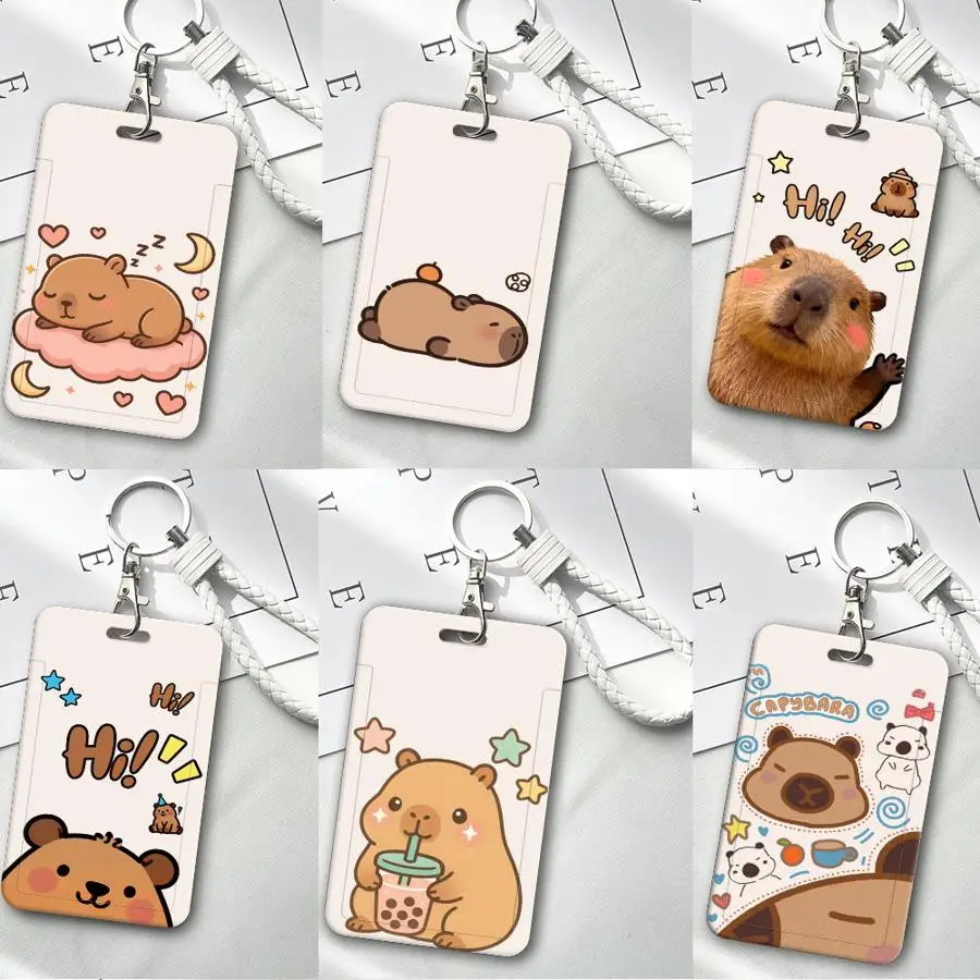 Fashion Capybara Cover Case 1Pc Card Holder Retractable Credit Card Holders Holders Child Bus with lanyard Badge Bank ID