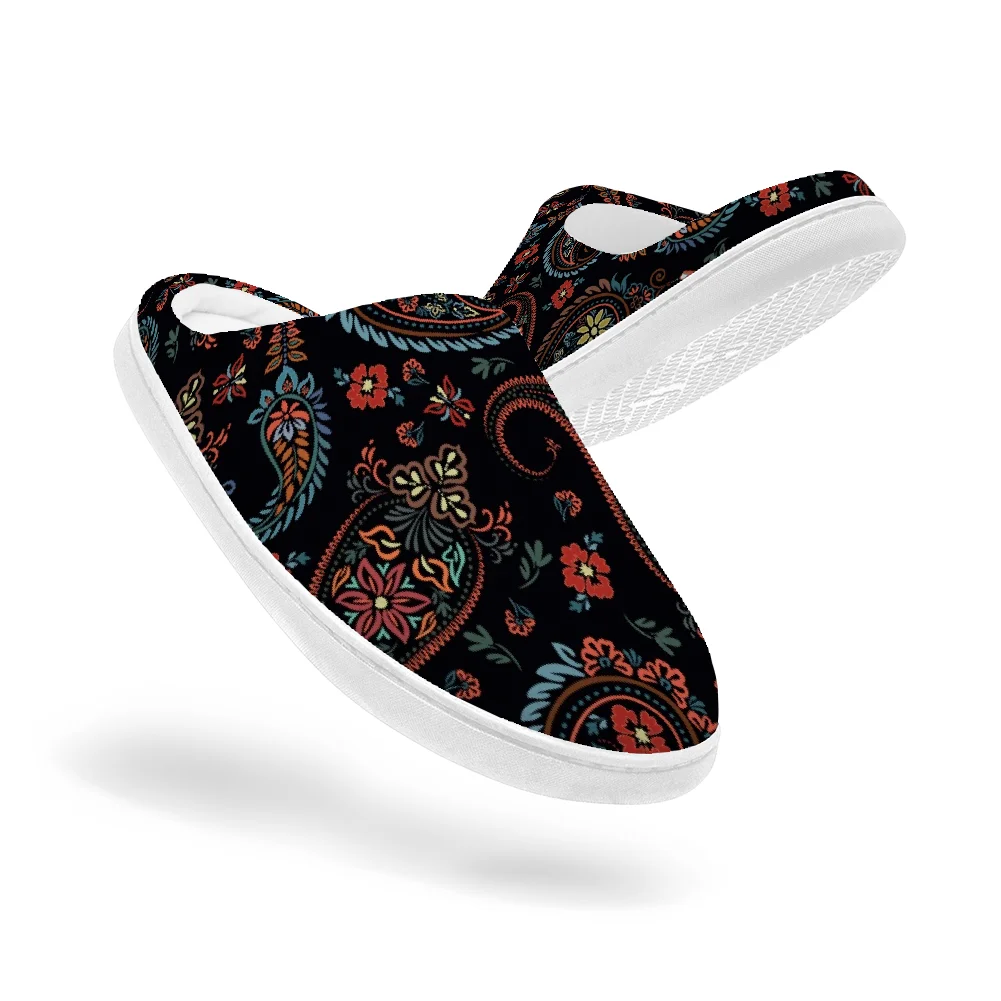 

Black floral print Keep Smiling Home Cotton Slippers for High Quality Plush Casual Keep Warm Shoes Thermal Slipper