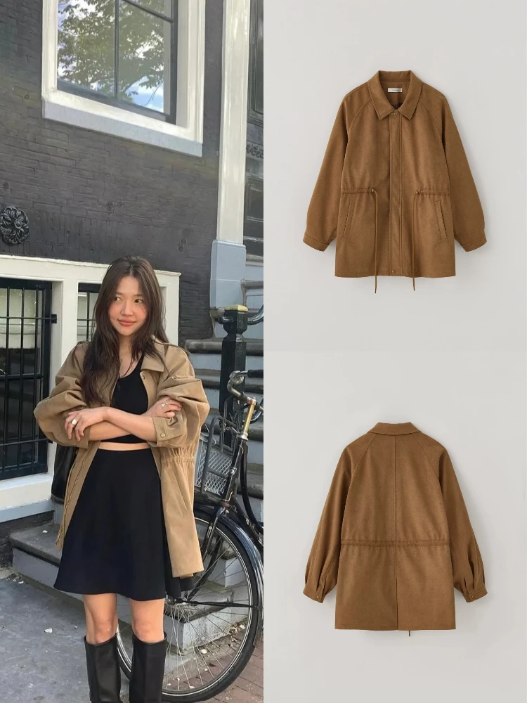 

Женское пальто Sle, винтажное пальто с застежкой на талии и воротником, Jaet, осенняя женская ветровка Faion