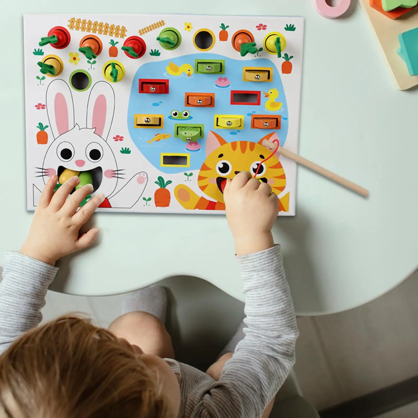 لعبة صيد السمك الخشبية، لعبة قطف الجزر، لعبة صيد السمك المغناطيسية الخشبية، لعبة قطف الجزر، ألغاز فرز الألوان التعليمية المبكرة