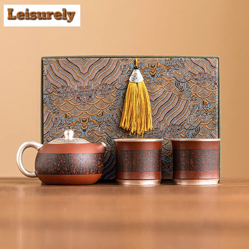 High End Good Fortune 999 Gilded Silve Zi Sha Tea Set Complete Set Japanese Tea Ceremony Set Teapot And Cup Set Tableware Gift