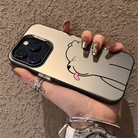 Tongue-out Polar Bear Silver IMD Case for Samsung Galaxy S25 S24 S23 Ultra S22 Plus S21 FE A55 A54 A53 A35 A15 A14 A16 Covers